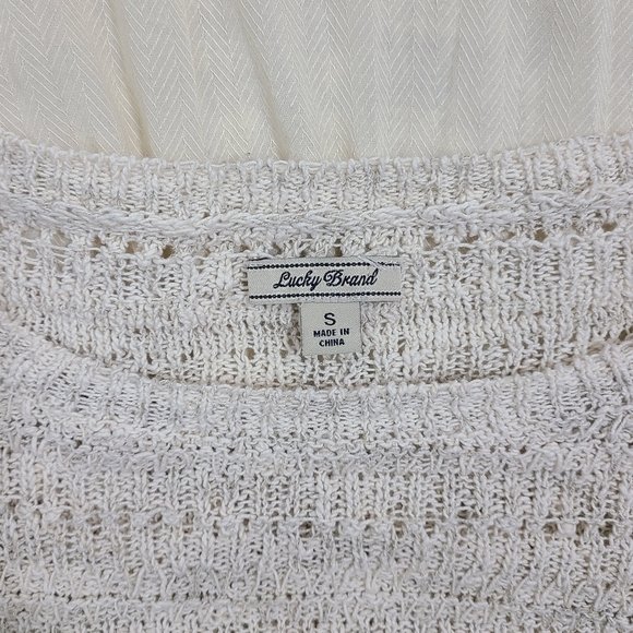 LUCKY BRAND Cream Open Weave Knit Long Sleeve Cotton Sweater Women's Size S - Picture 11 of 13